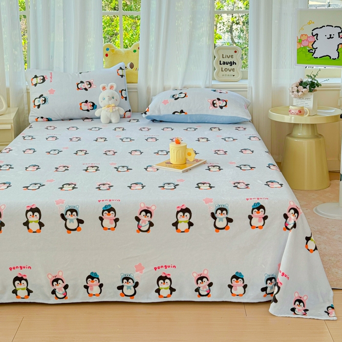 91家纺网 家纺一手货源 找家纺 澜妃 2025新款高克重软软糯糯牛奶绒单床单CD系列（小红书推荐） CD-企鹅星球