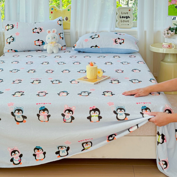 91家纺网 家纺一手货源 找家纺 澜妃 2025新款高克重软软糯糯牛奶绒单床单CD系列（小红书推荐） CD-企鹅星球