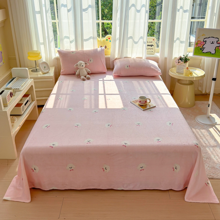 91家纺网 家纺一手货源 找家纺 澜妃 2025新款高克重软软糯糯牛奶绒单床单CD系列（小红书推荐） CD-绒绒小狗粉