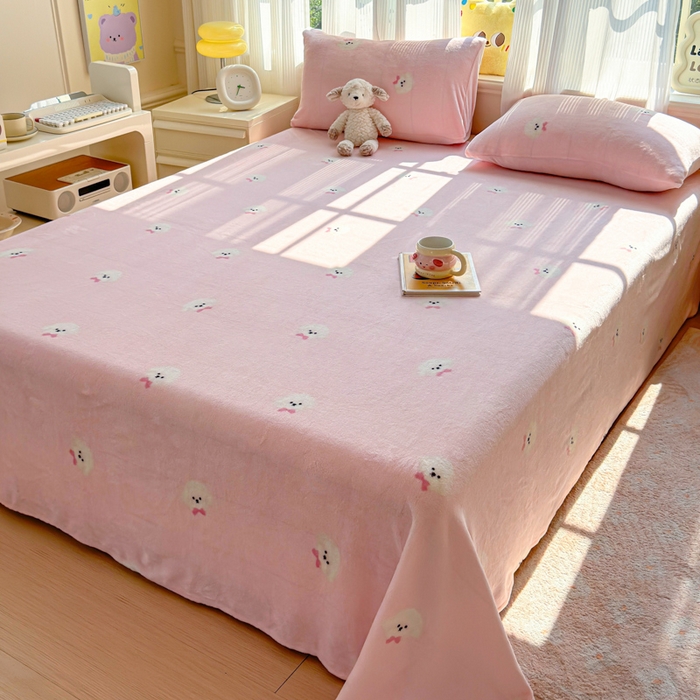 91家纺网 家纺一手货源 找家纺 澜妃 2025新款高克重软软糯糯牛奶绒单床单CD系列（小红书推荐） CD-绒绒小狗粉