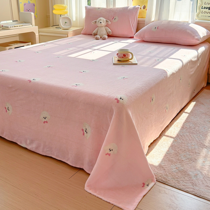 91家纺网 家纺一手货源 找家纺 澜妃 2025新款高克重软软糯糯牛奶绒单床单CD系列（小红书推荐） CD-绒绒小狗粉