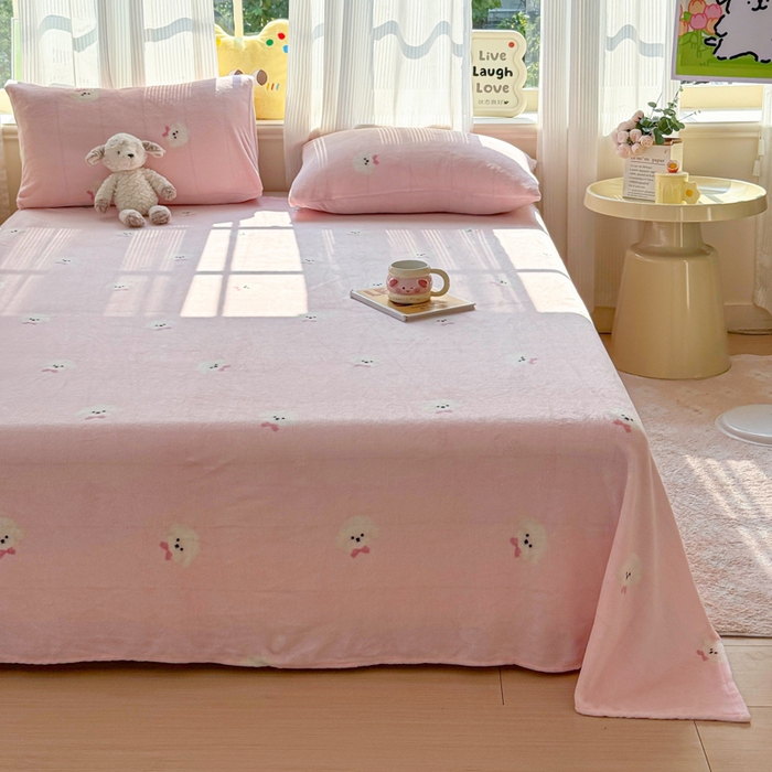 91家纺网 家纺一手货源 找家纺 澜妃 2025新款高克重软软糯糯牛奶绒单床单CD系列（小红书推荐） CD-绒绒小狗粉