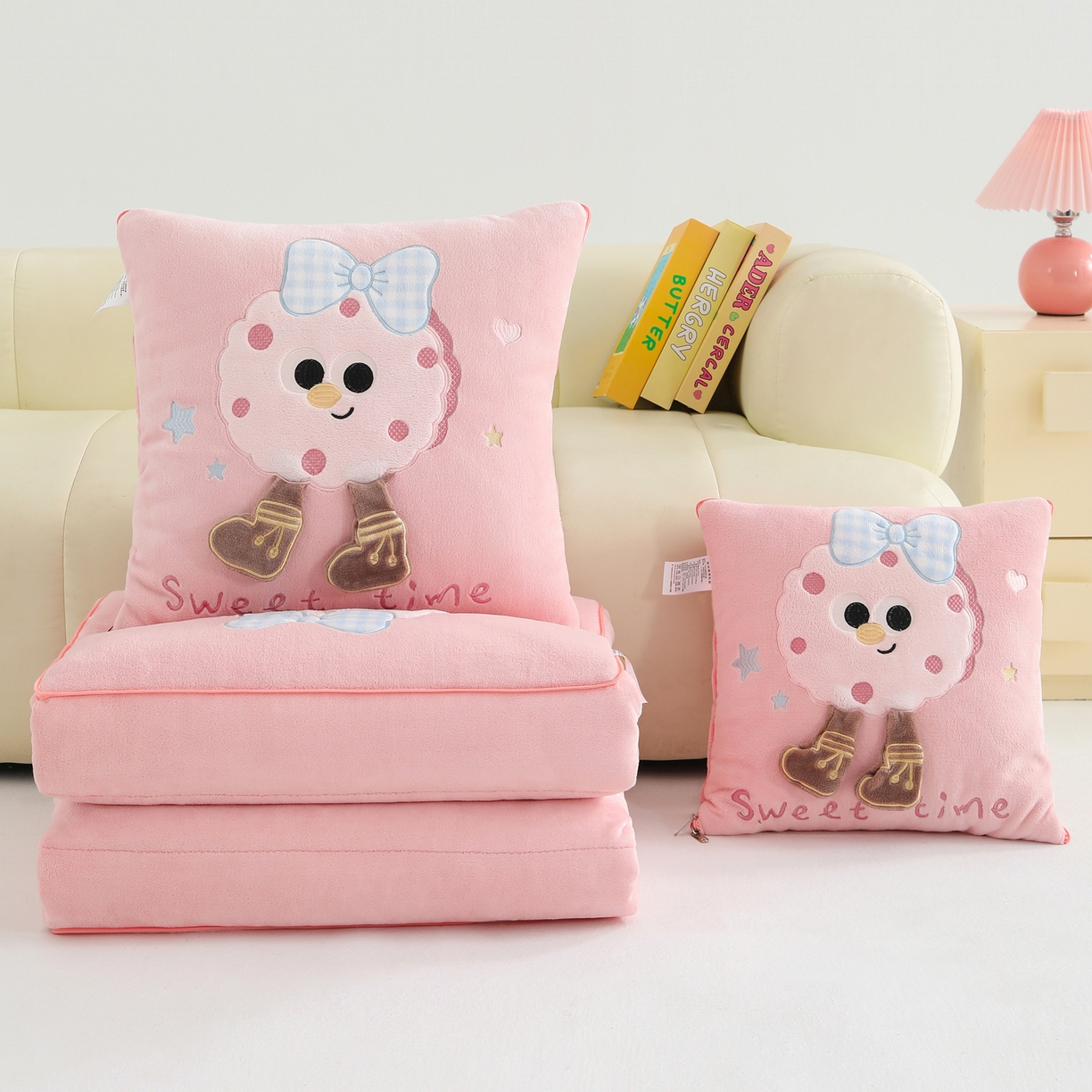 91家纺网 家纺一手货源 找家纺 翰轩家居 2025新款牛奶绒抱枕被泡芙公主系列 泡芙公主-粉