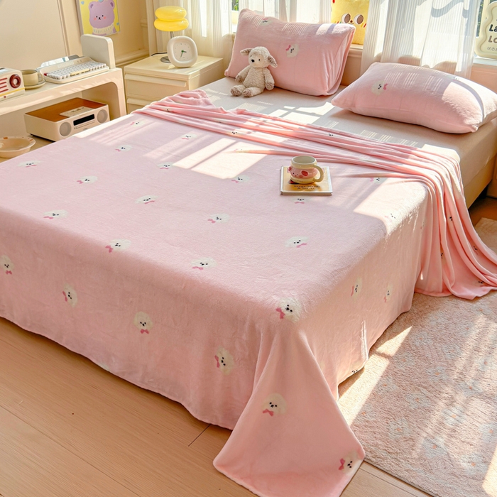 91家纺网 家纺一手货源 找家纺 澜妃 2025新款高克重软软糯糯牛奶绒单床单CD系列（小红书推荐） CD-绒绒小狗粉