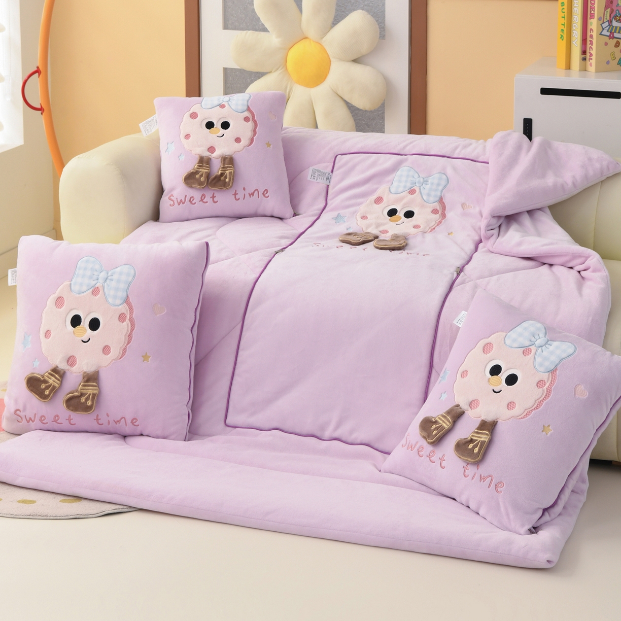 91家纺网 家纺一手货源 找家纺 翰轩家居 2025新款牛奶绒抱枕被泡芙公主系列 泡芙公主-紫