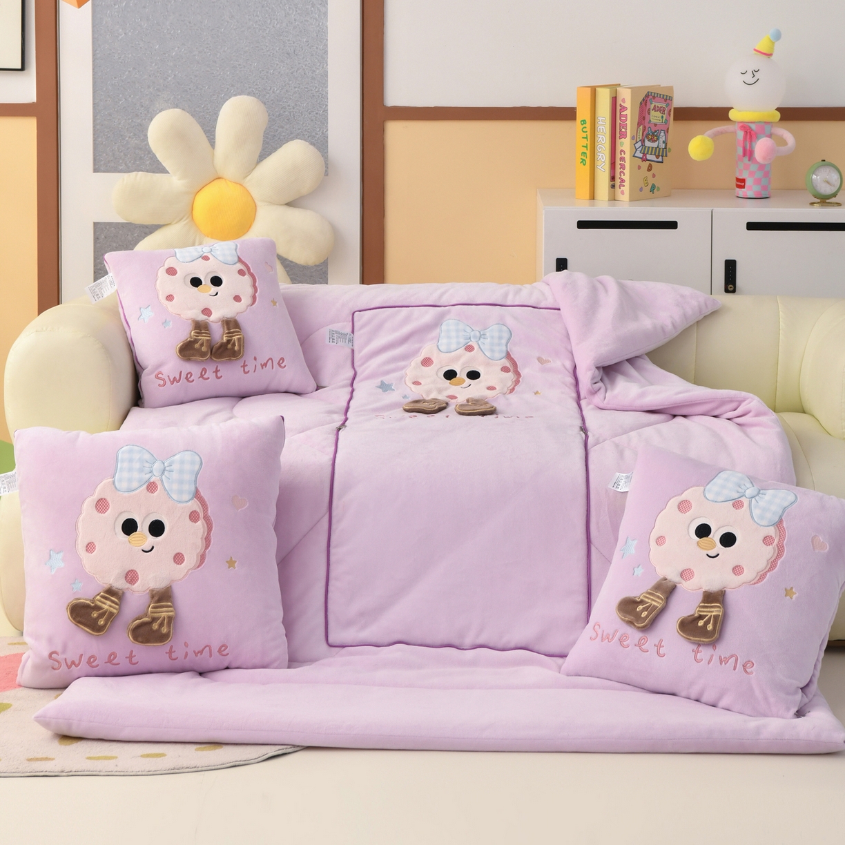 91家纺网 家纺一手货源 找家纺 翰轩家居 2025新款牛奶绒抱枕被泡芙公主系列 泡芙公主-紫