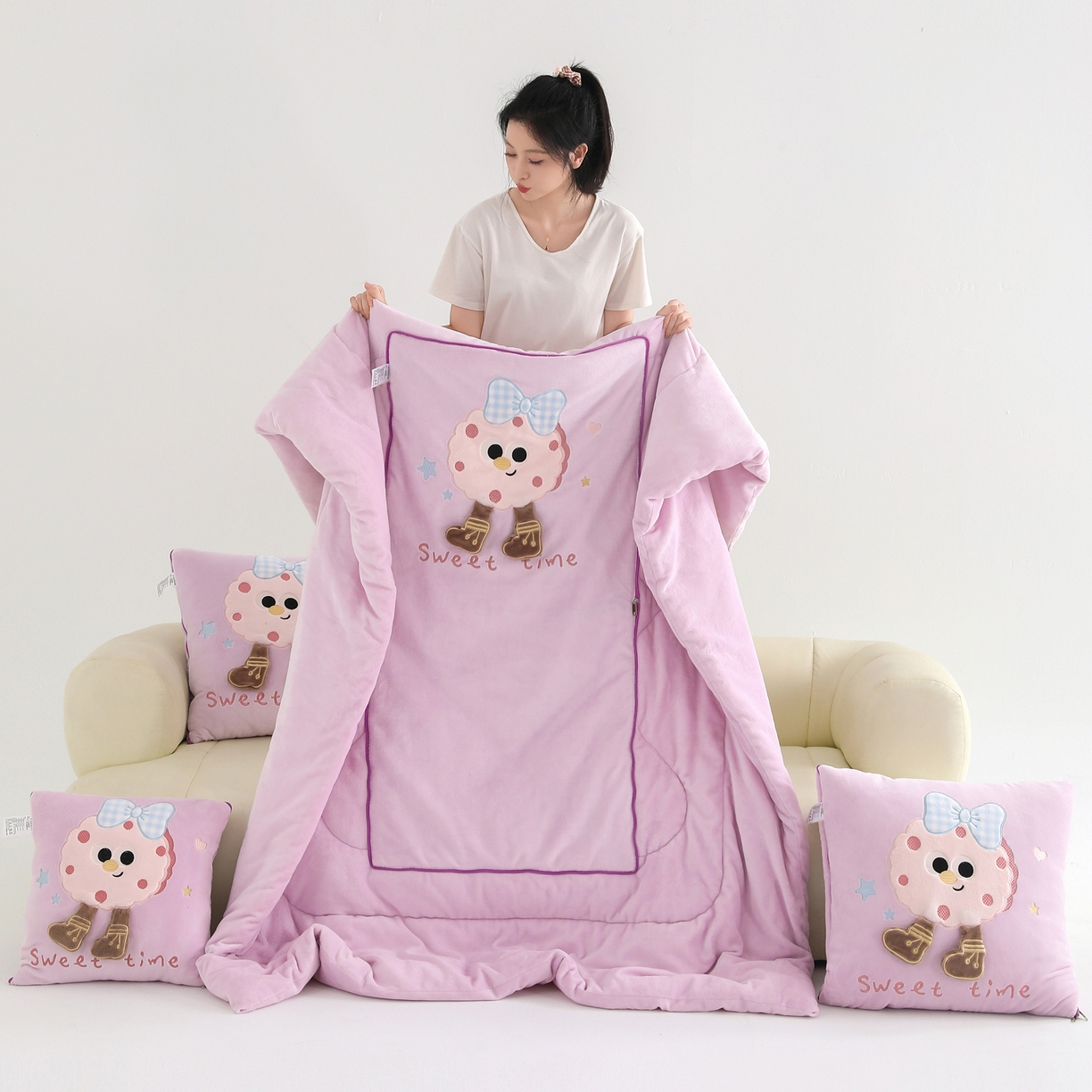 翰轩家居 2025新款牛奶绒抱枕被泡芙公主系列 泡芙公主-紫