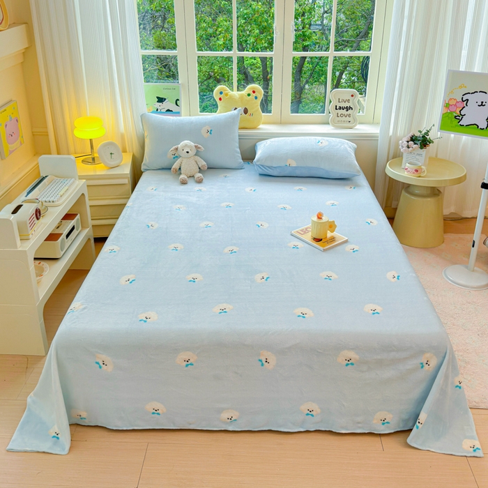 91家纺网 家纺一手货源 找家纺 澜妃 2025新款高克重软软糯糯牛奶绒单床单CD系列（小红书推荐） CD-绒绒小狗蓝