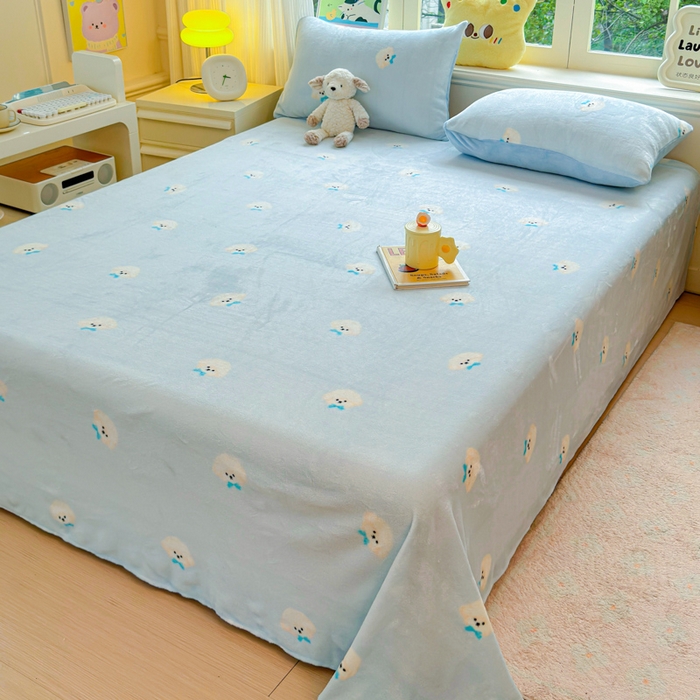 91家纺网 家纺一手货源 找家纺 澜妃 2025新款高克重软软糯糯牛奶绒单床单CD系列（小红书推荐） CD-绒绒小狗蓝