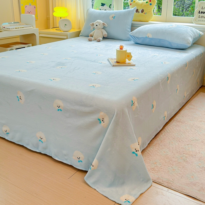 91家纺网 家纺一手货源 找家纺 澜妃 2025新款高克重软软糯糯牛奶绒单床单CD系列（小红书推荐） CD-绒绒小狗蓝