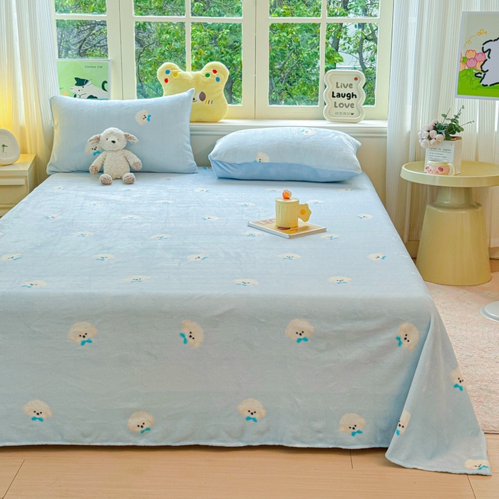 91家纺网 家纺一手货源 找家纺 澜妃 2025新款高克重软软糯糯牛奶绒单床单CD系列（小红书推荐） CD-绒绒小狗蓝