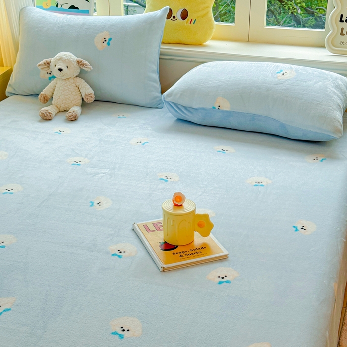 91家纺网 家纺一手货源 找家纺 澜妃 2025新款高克重软软糯糯牛奶绒单床单CD系列（小红书推荐） CD-绒绒小狗蓝