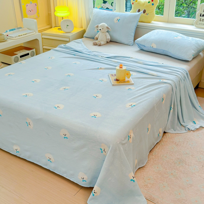 91家纺网 家纺一手货源 找家纺 澜妃 2025新款高克重软软糯糯牛奶绒单床单CD系列（小红书推荐） CD-绒绒小狗蓝