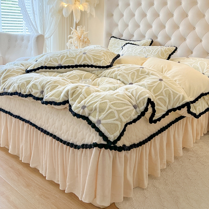 91家纺网 家纺一手货源 找家纺 网红馆（ck家纺） 2025新款兔毛绒牛奶绒床盖四件套-花悠然 花悠然-绿色