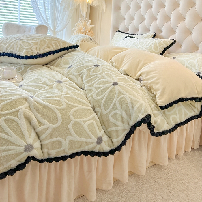 91家纺网 家纺一手货源 找家纺 网红馆（ck家纺） 2025新款兔毛绒牛奶绒床盖四件套-花悠然 花悠然-绿色