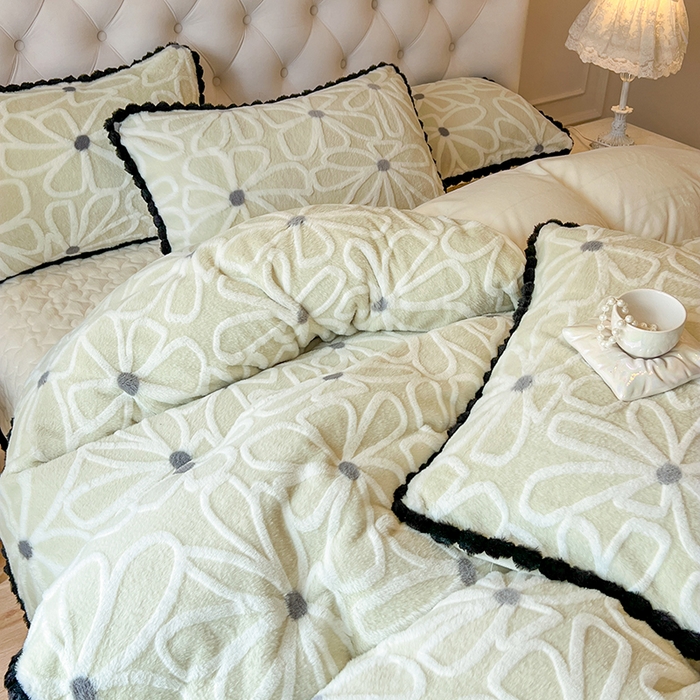 91家纺网 家纺一手货源 找家纺 网红馆（ck家纺） 2025新款兔毛绒牛奶绒床盖四件套-花悠然 花悠然-绿色