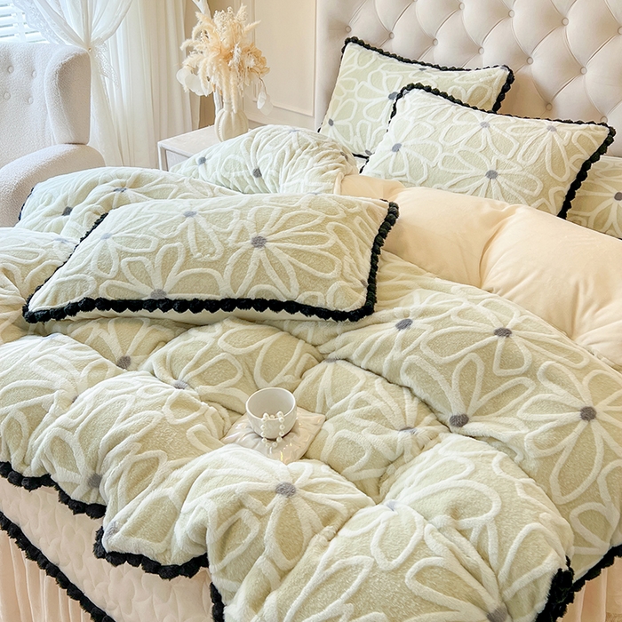 91家纺网 家纺一手货源 找家纺 网红馆（ck家纺） 2025新款兔毛绒牛奶绒床盖四件套-花悠然 花悠然-绿色