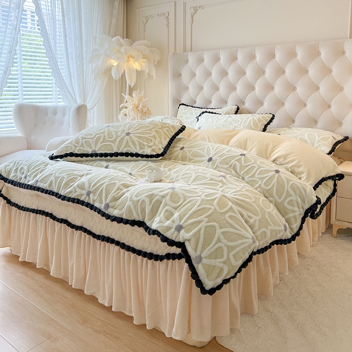 91家纺网 家纺一手货源 找家纺 网红馆（ck家纺） 2025新款兔毛绒牛奶绒床盖四件套-花悠然 花悠然-绿色