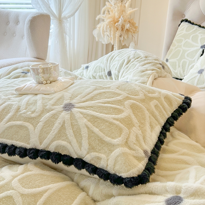 91家纺网 家纺一手货源 找家纺 网红馆（ck家纺） 2025新款兔毛绒牛奶绒床盖四件套-花悠然 花悠然-绿色