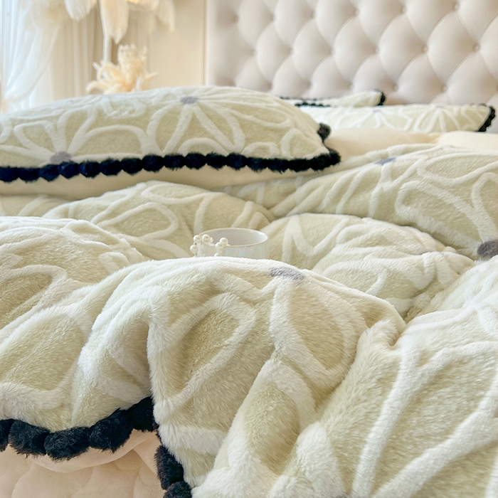 91家纺网 家纺一手货源 找家纺 网红馆（ck家纺） 2025新款兔毛绒牛奶绒床盖四件套-花悠然 花悠然-绿色