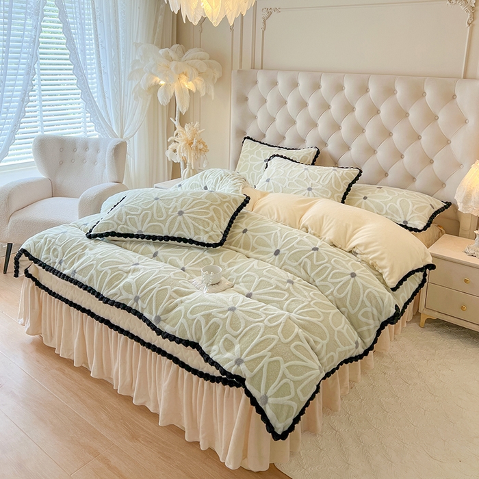 91家纺网 家纺一手货源 找家纺 网红馆（ck家纺） 2025新款兔毛绒牛奶绒床盖四件套-花悠然 花悠然-绿色