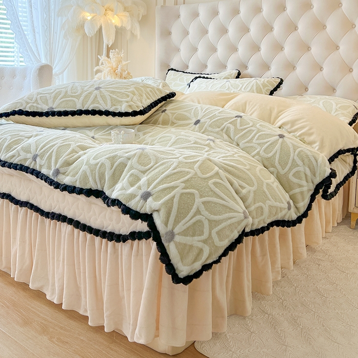 91家纺网 家纺一手货源 找家纺 网红馆（ck家纺） 2025新款兔毛绒牛奶绒床盖四件套-花悠然 花悠然-绿色