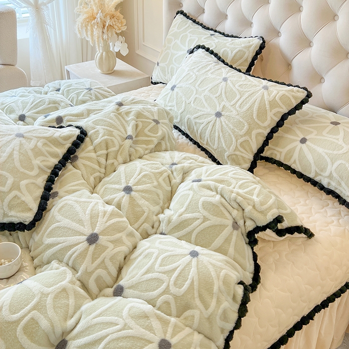 91家纺网 家纺一手货源 找家纺 网红馆（ck家纺） 2025新款兔毛绒牛奶绒床盖四件套-花悠然 花悠然-绿色