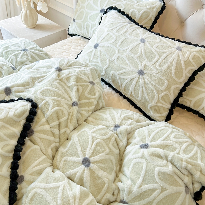 91家纺网 家纺一手货源 找家纺 网红馆（ck家纺） 2025新款兔毛绒牛奶绒床盖四件套-花悠然 花悠然-绿色