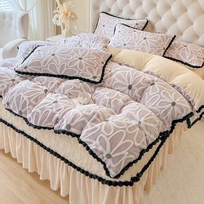 91家纺网 家纺一手货源 找家纺 网红馆（ck家纺） 2025新款兔毛绒牛奶绒床盖四件套-花悠然 花悠然-紫色