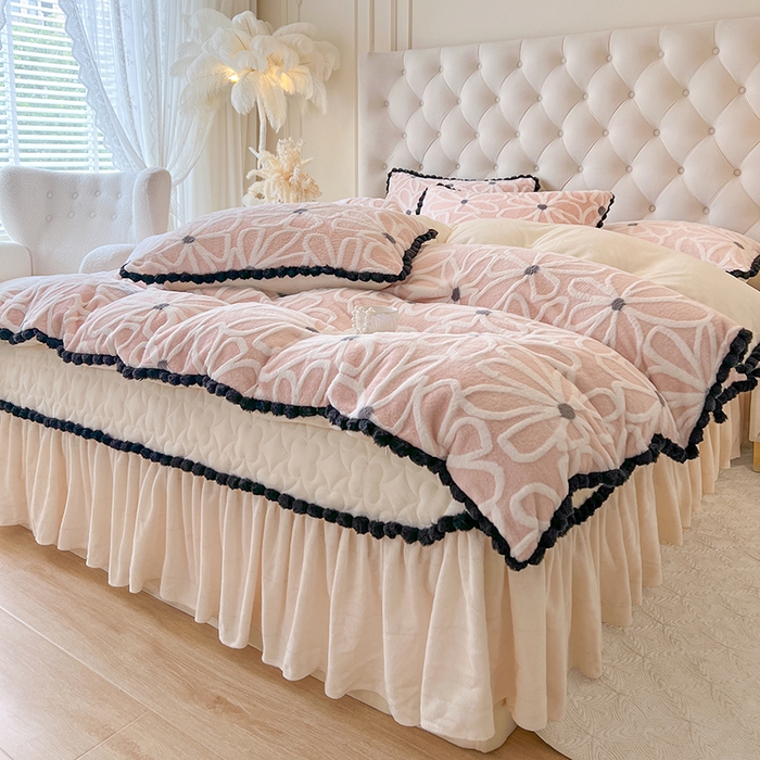 91家纺网 家纺一手货源 找家纺 网红馆（ck家纺） 2025新款兔毛绒牛奶绒床盖四件套-花悠然 花悠然-粉色