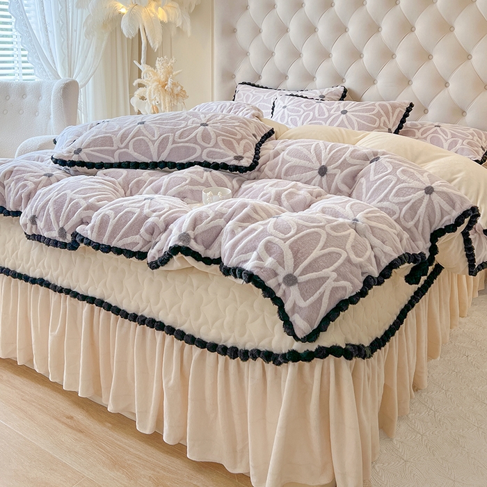 91家纺网 家纺一手货源 找家纺 网红馆（ck家纺） 2025新款兔毛绒牛奶绒床盖四件套-花悠然 花悠然-紫色