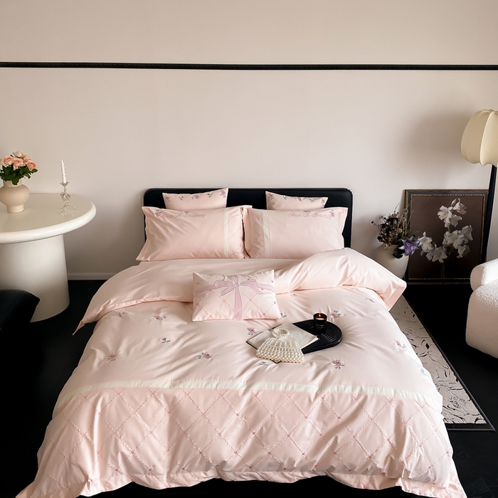 （总）曼布缇 2025新款加厚全棉磨毛绣花款四件套-俏佳人