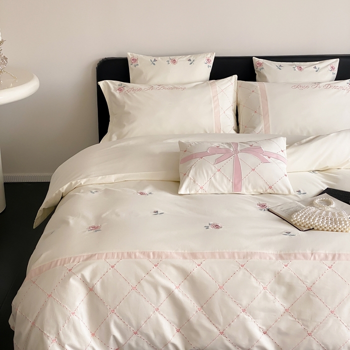 曼布缇 2025新款加厚全棉磨毛绣花款四件套-俏佳人 俏佳人-奶白