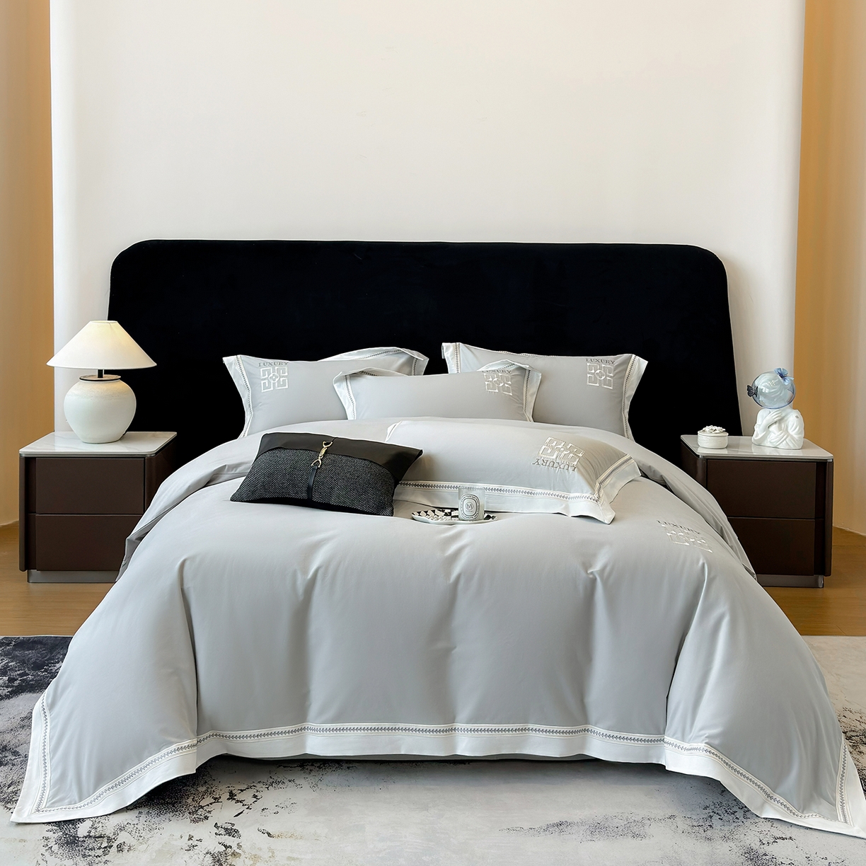 家居1号家纺 2025新款超细旦全棉磨毛四件套-梵西（控价标准288加大308 会员优惠10元） 梵西-绅士灰