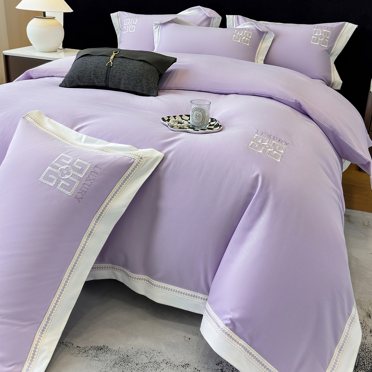 91家纺网 家纺一手货源 找家纺 家居1号家纺 2025新款超细旦全棉磨毛四件套-梵西（控价标准288加大308 会员优惠10元） 梵西-糖果紫