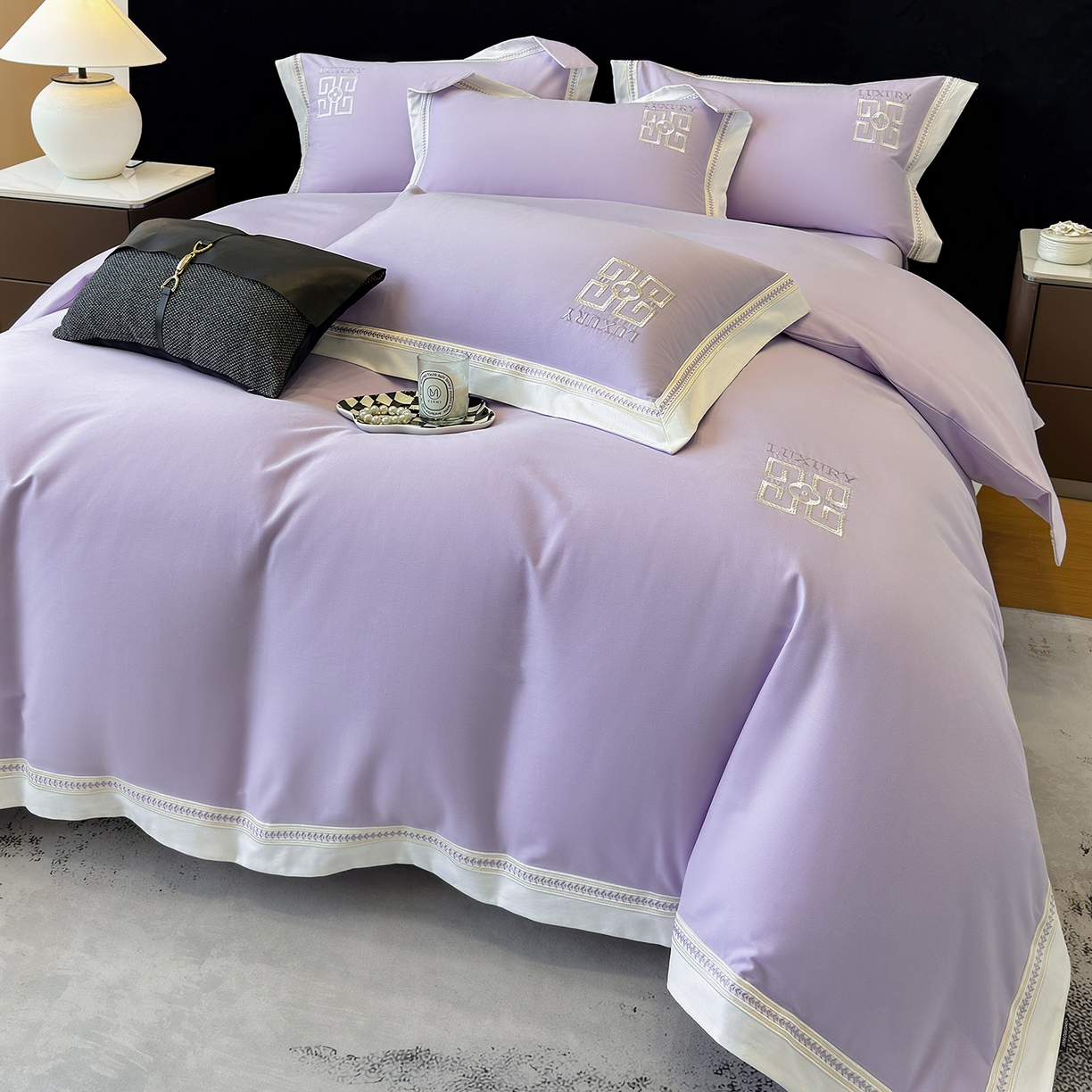 91家纺网 家纺一手货源 找家纺 家居1号家纺 2025新款超细旦全棉磨毛四件套-梵西（控价标准288加大308 会员优惠10元） 梵西-糖果紫