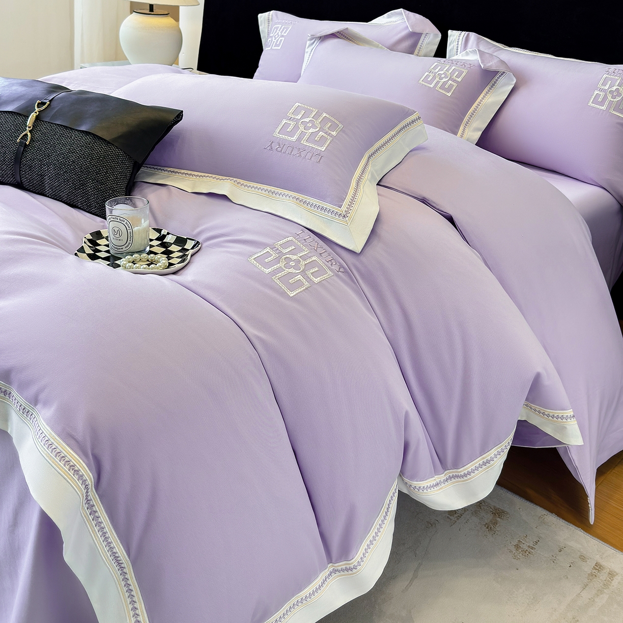 91家纺网 家纺一手货源 找家纺 家居1号家纺 2025新款超细旦全棉磨毛四件套-梵西（控价标准288加大308 会员优惠10元） 梵西-糖果紫