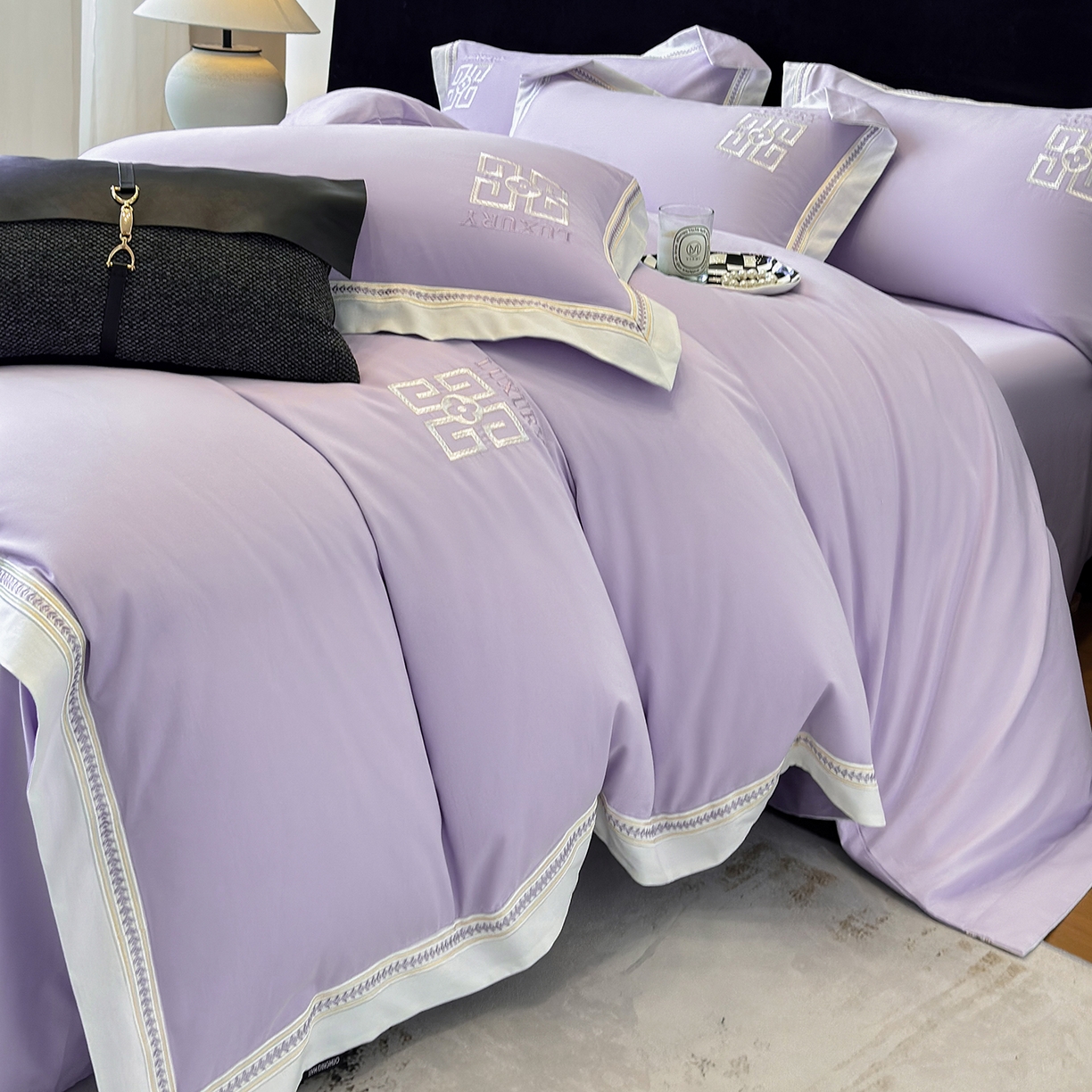 91家纺网 家纺一手货源 找家纺 家居1号家纺 2025新款超细旦全棉磨毛四件套-梵西（控价标准288加大308 会员优惠10元） 梵西-糖果紫