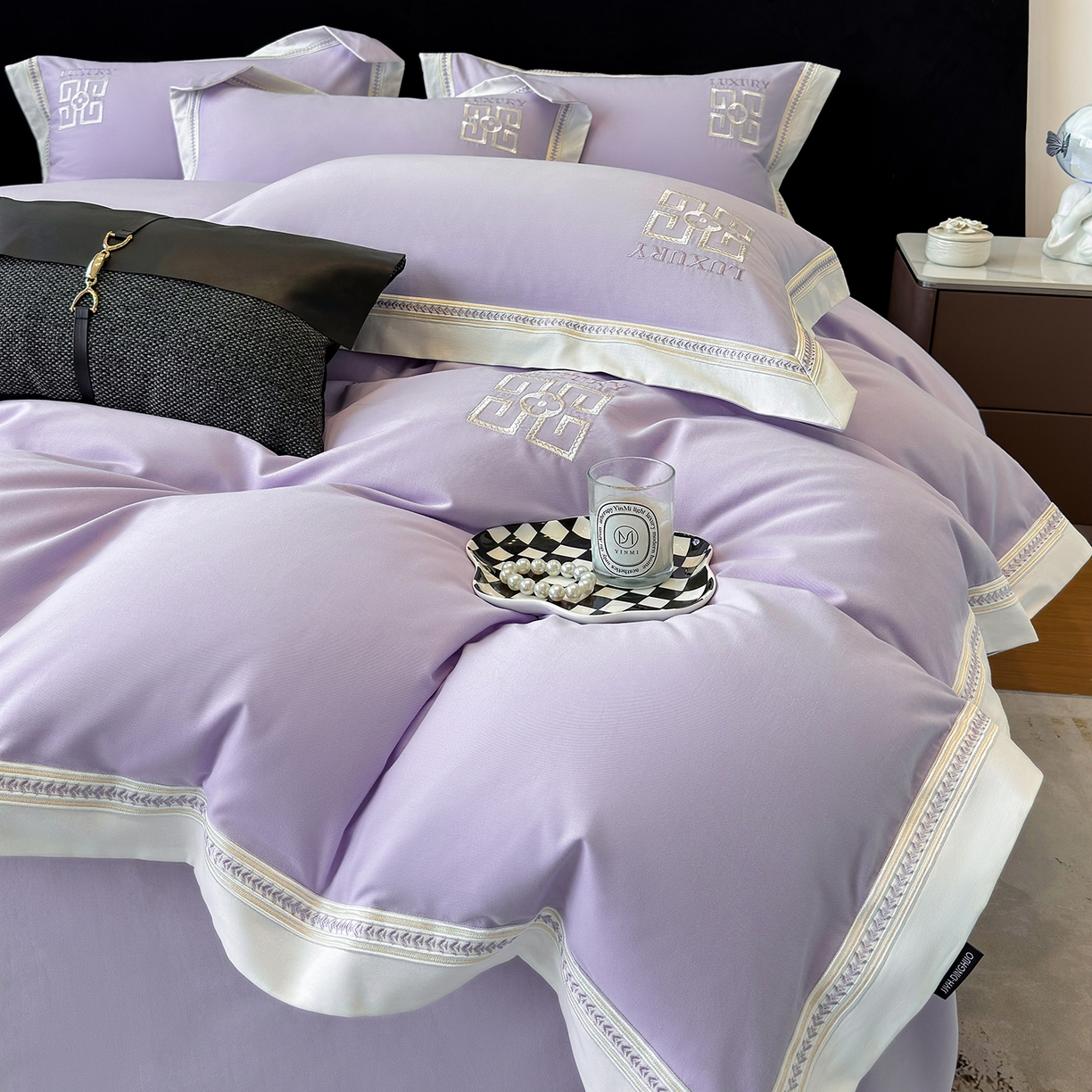 91家纺网 家纺一手货源 找家纺 家居1号家纺 2025新款超细旦全棉磨毛四件套-梵西（控价标准288加大308 会员优惠10元） 梵西-糖果紫
