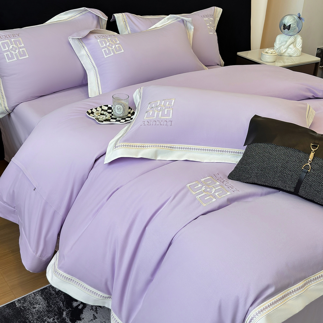 91家纺网 家纺一手货源 找家纺 家居1号家纺 2025新款超细旦全棉磨毛四件套-梵西（控价标准288加大308 会员优惠10元） 梵西-糖果紫