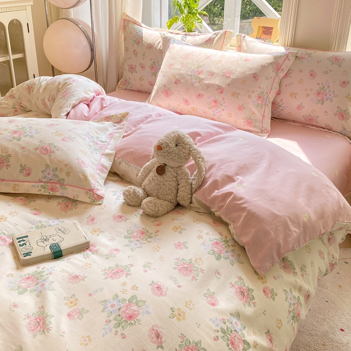 91家纺网 家纺一手货源 找家纺 凌鼎 2025新款多规格掉边13070全棉四件套安然花语