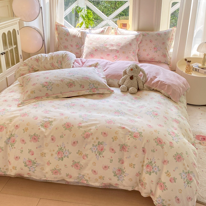 91家纺网 家纺一手货源 找家纺 凌鼎 2025新款多规格掉边13070全棉四件套安然花语