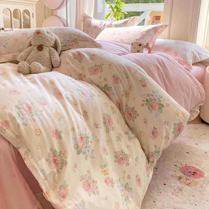 91家纺网 家纺一手货源 找家纺 凌鼎 2025新款多规格掉边13070全棉四件套安然花语