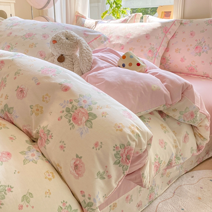 91家纺网 家纺一手货源 找家纺 凌鼎 2025新款多规格掉边13070全棉四件套安然花语