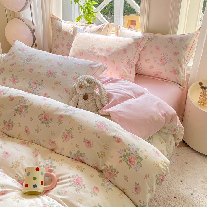 91家纺网 家纺一手货源 找家纺 凌鼎 2025新款多规格掉边13070全棉四件套安然花语