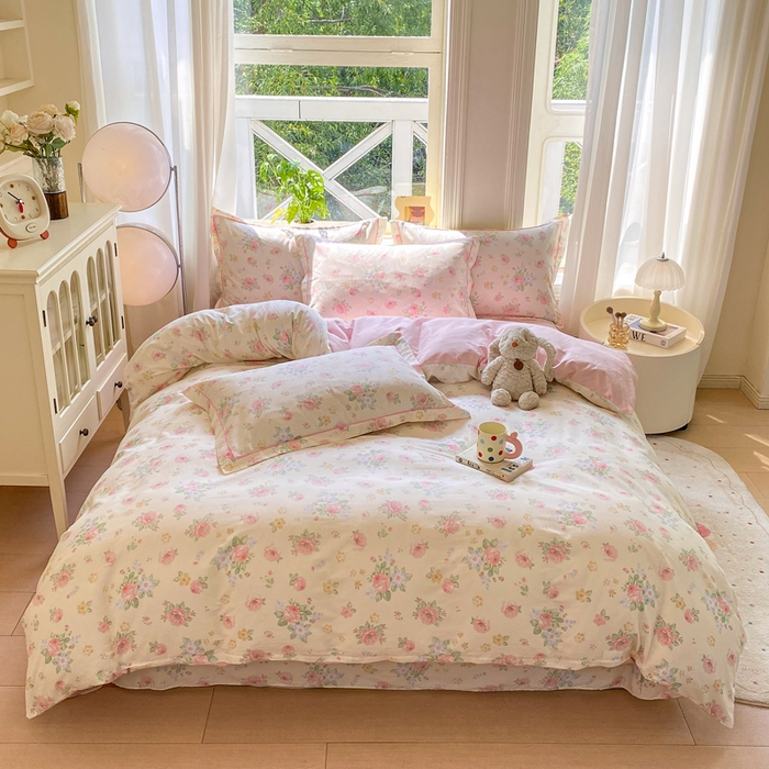 91家纺网 家纺一手货源 找家纺 凌鼎 2025新款多规格掉边13070全棉四件套安然花语