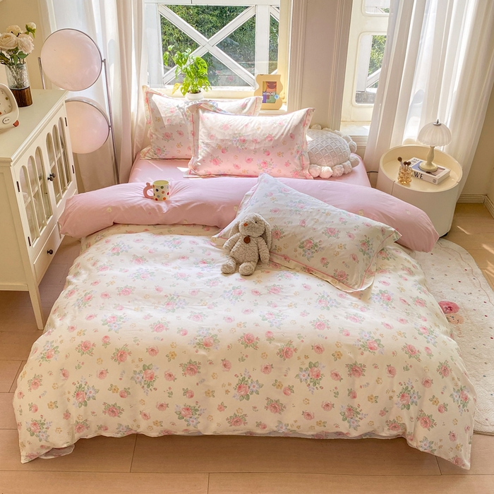 91家纺网 家纺一手货源 找家纺 凌鼎 2025新款多规格掉边13070全棉四件套安然花语