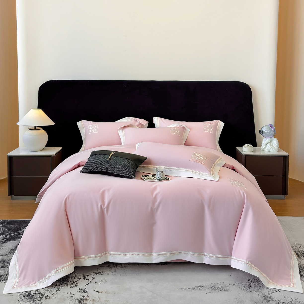 家居1号家纺 2025新款超细旦全棉磨毛四件套-梵西（控价标准288加大308 会员优惠10元） 梵西-桃花粉