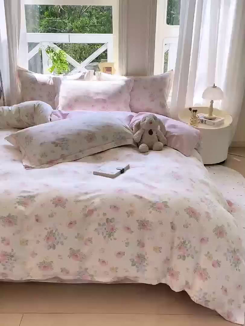 91家纺网 家纺一手货源 找家纺 凌鼎 2025新款多规格掉边13070全棉四件套安然花语