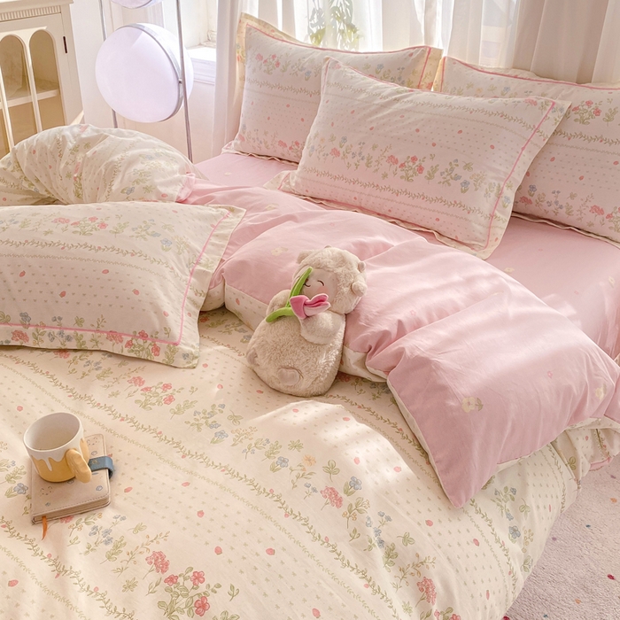 91家纺网 家纺一手货源 找家纺 凌鼎 2025新款多规格掉边13070全棉四件套粉色恋歌